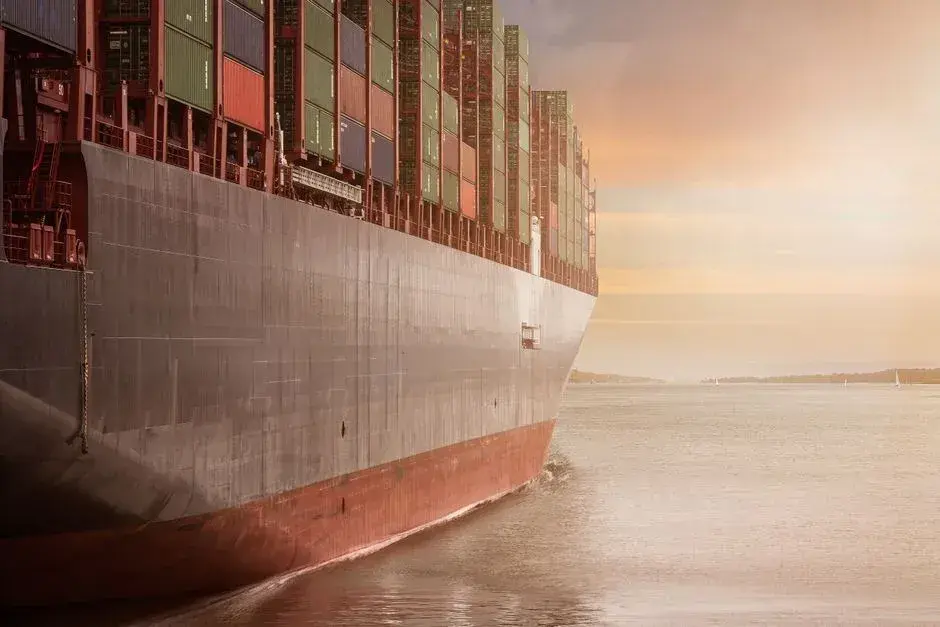 A container ship loaded with cargo containers at sea