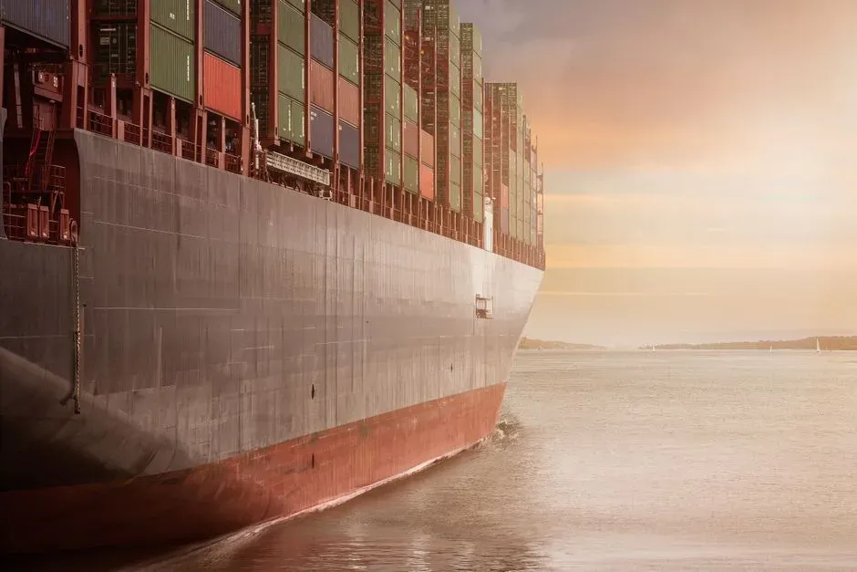 A container ship loaded with cargo containers at sea