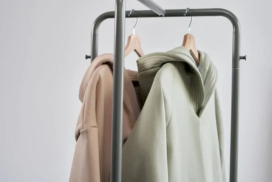 Pastel hoodies hanging on a minimalist clothing rack