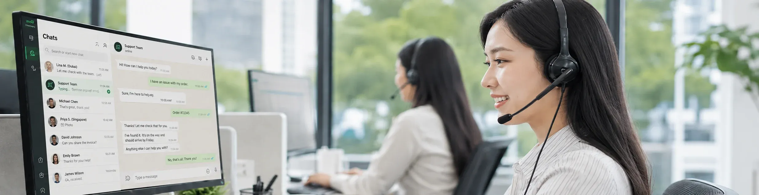 Customer support team reviewing buyer messages in an office