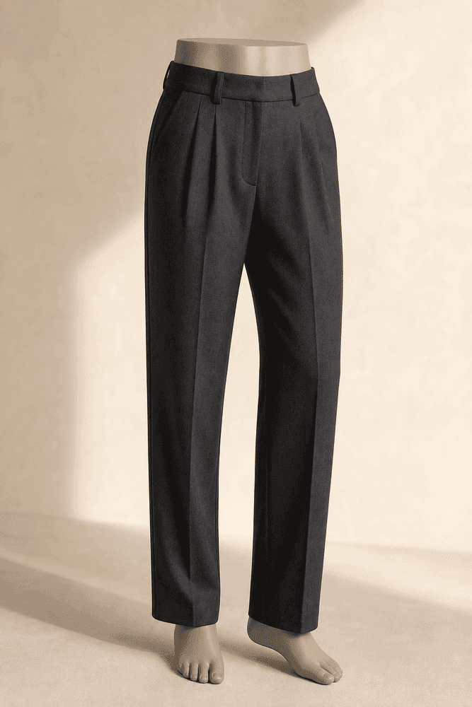 Charcoal Pleated Casual Trouser on a lower-body mannequin for private-label trouser manufacturing